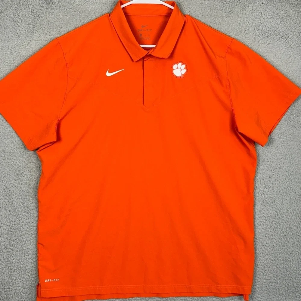 Clemson Tigers Nike Polo Shirt Mens 2XL Orange Dri-Fit Football Golf Snap Button